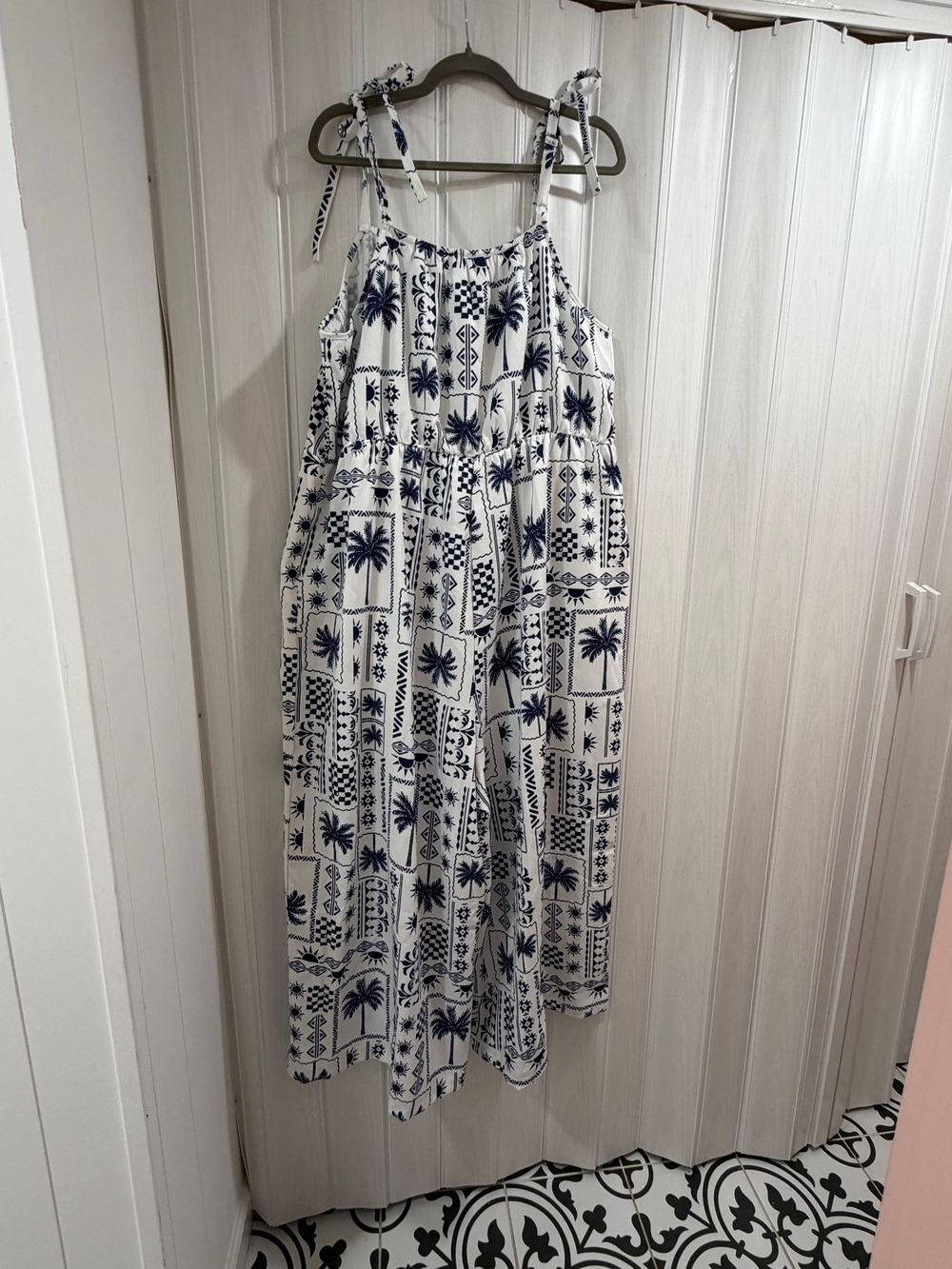 Bloomchic White and Navy Print Women's Bodysuit